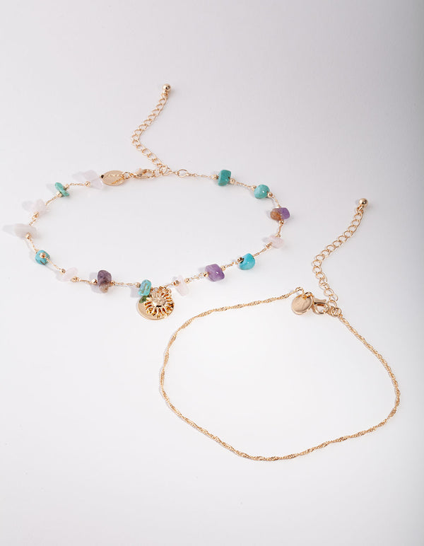 Gold Semi Precious Stone & Sun Charm Choker Pack