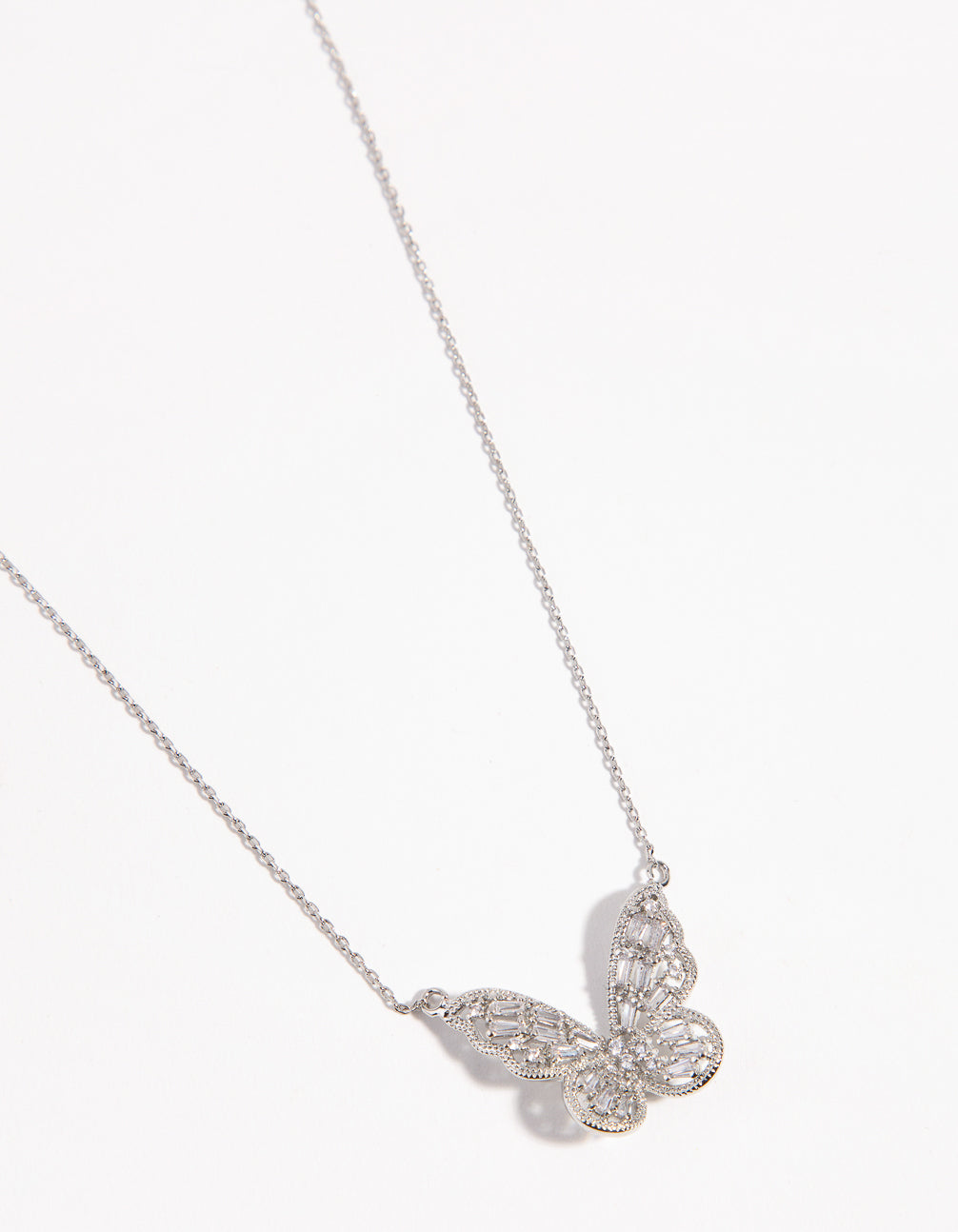 Silver Cubic Zirconia Baguette Butterfly Necklace
