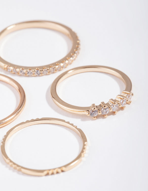 Gold Cubic Zirconia Eternity Rings 5-Pack