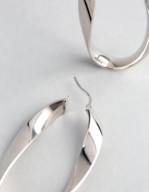 Sterling Silver Twisted Oval Hoop Earrings