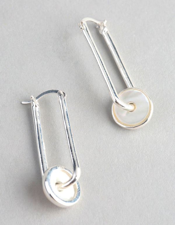 Sterling Silver Mother of Pearl Disc Drop Earrings