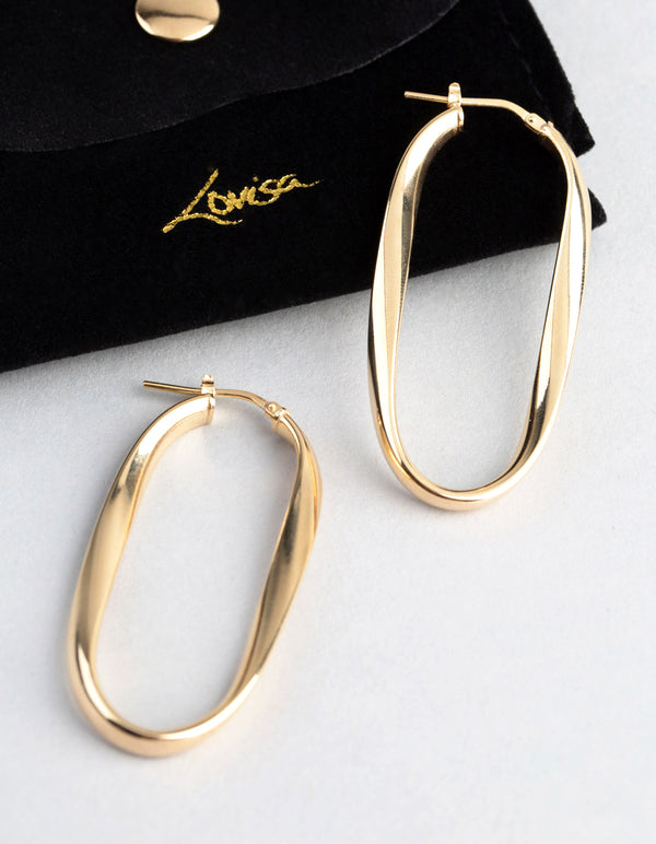 Gold Plated Sterling Silver Oval Twist Hoop Earrings