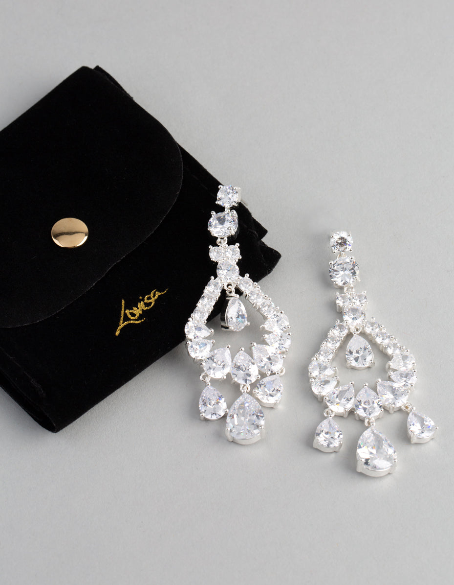 Silver Cubic Zirconia Statement Teardrop Earrings