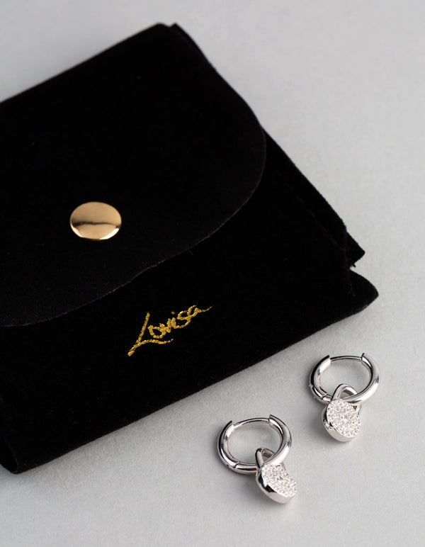 Sterling Silver Round Pave Disc Huggie Earrings