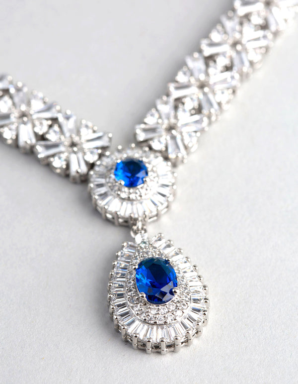 Silver Cubic Zirconia Crown Jewels Necklace