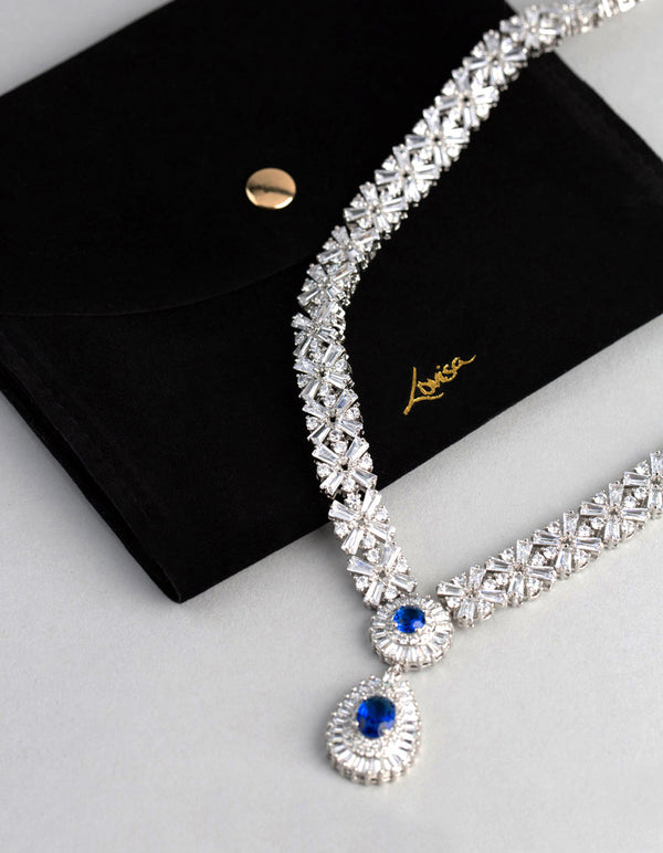 Silver Cubic Zirconia Crown Jewels Necklace