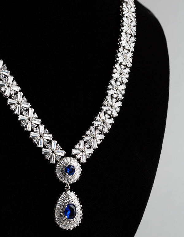Silver Cubic Zirconia Crown Jewels Necklace