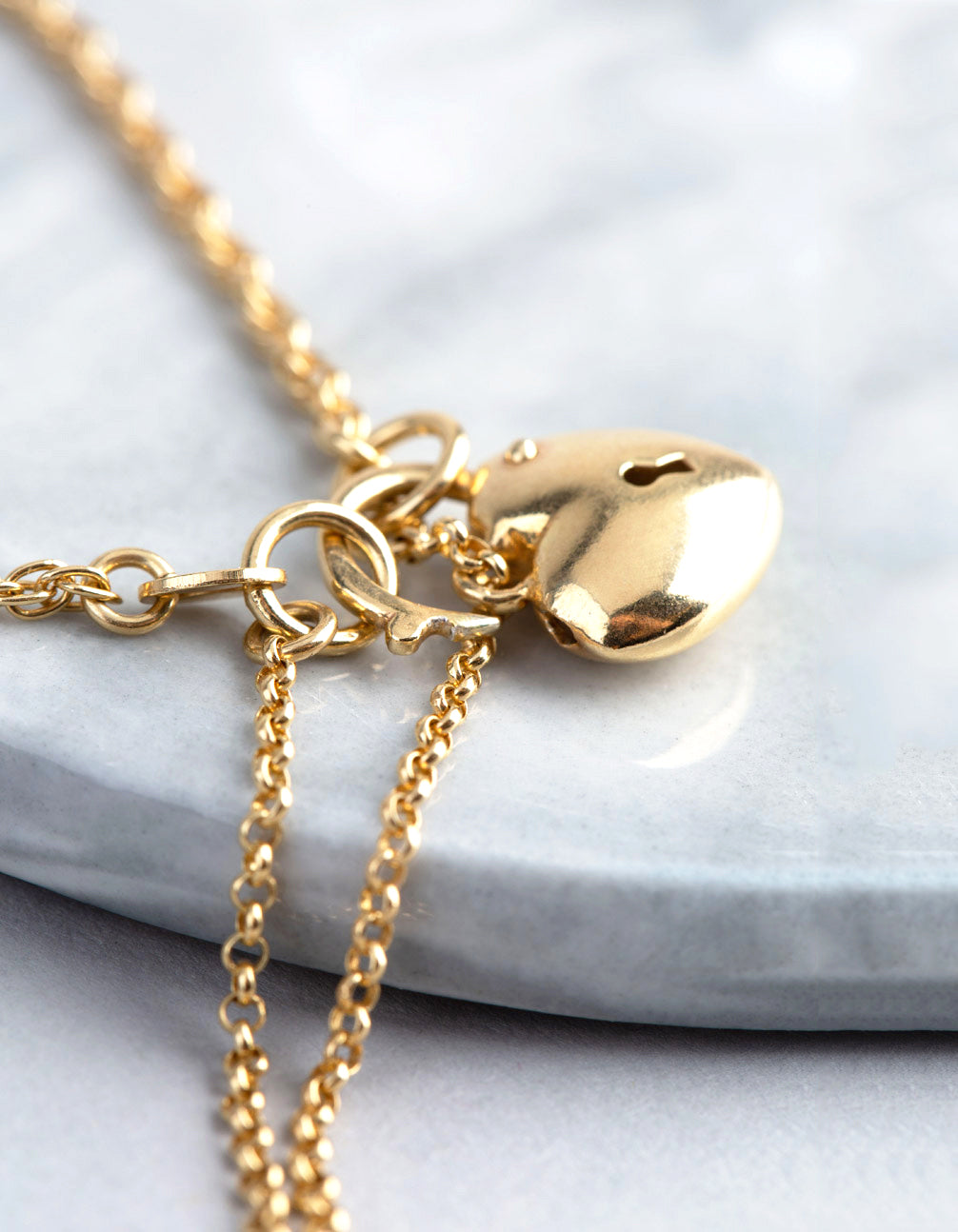 Gold Plated Sterling Silver Heart Padlock Hidden Clasp Bracelet