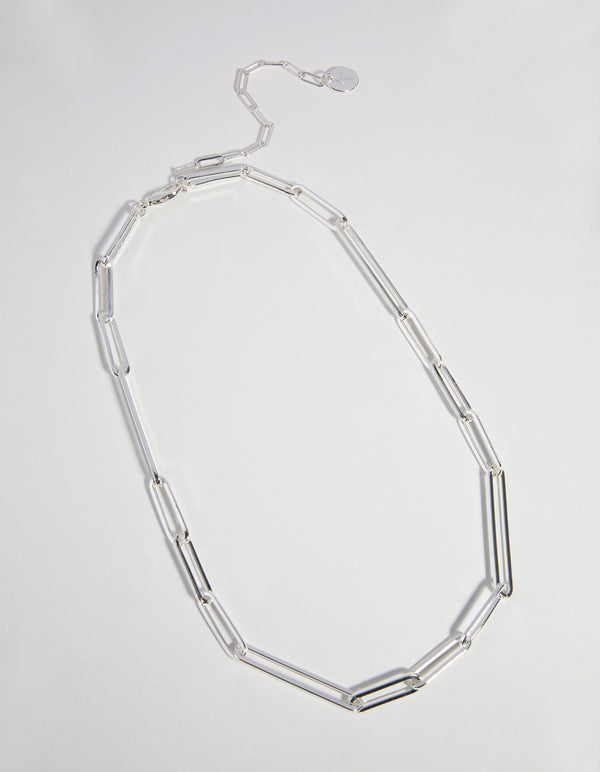 Silver Plated Fine Rectangle Link Necklace