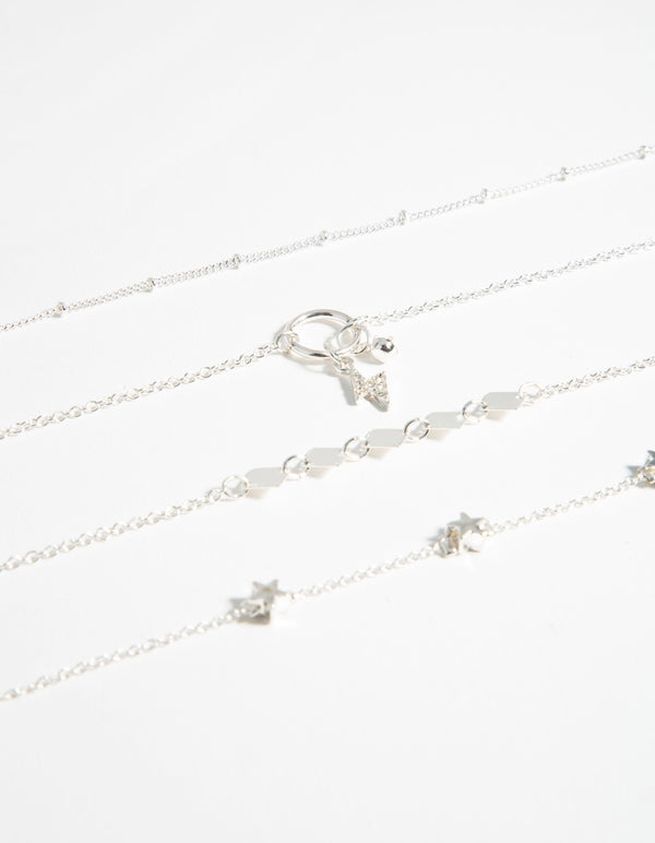 Silver Roses Bracelet & Anklet 4-Pack Set