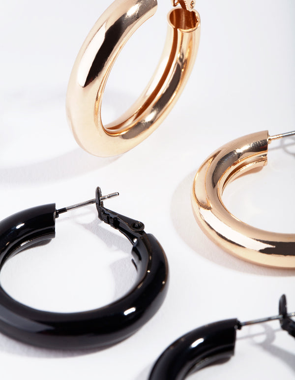 Gold Black Hoop Pack Earring