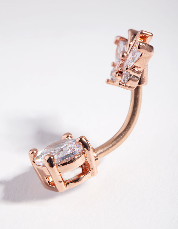 Titanium Rose Gold Cubic Zirconia Butterfly Bellybutton Ring