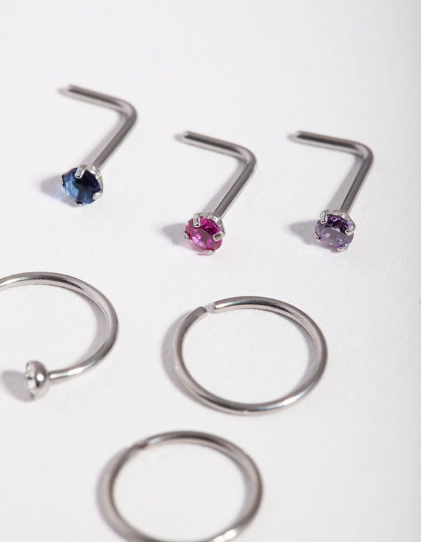 Surgical Steel Diamante Nose Piercing 6-Pack