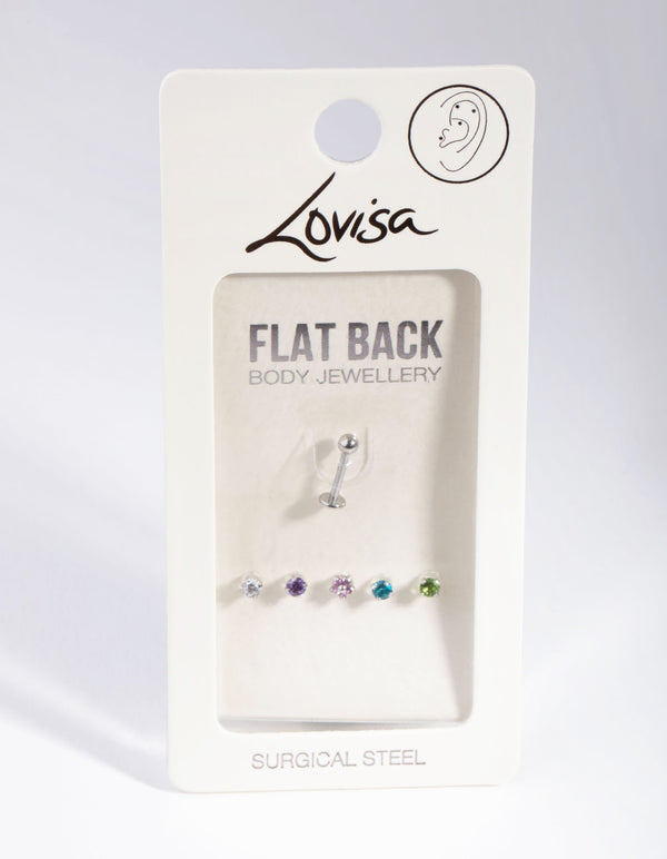 Surgical Steel Cubic Zircona Flower Flat Back 6-Pack