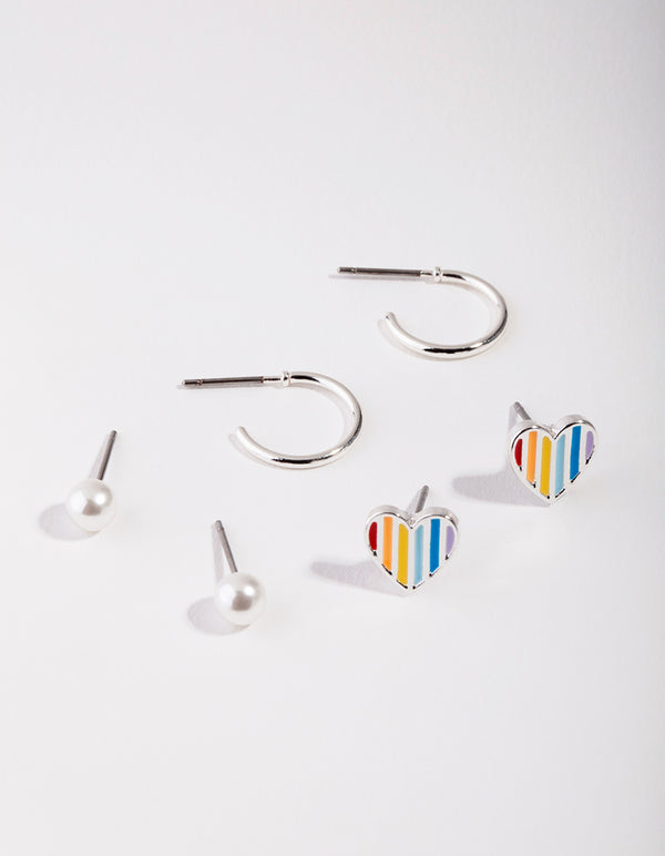 Silver Rainbow Heart Pack Earring