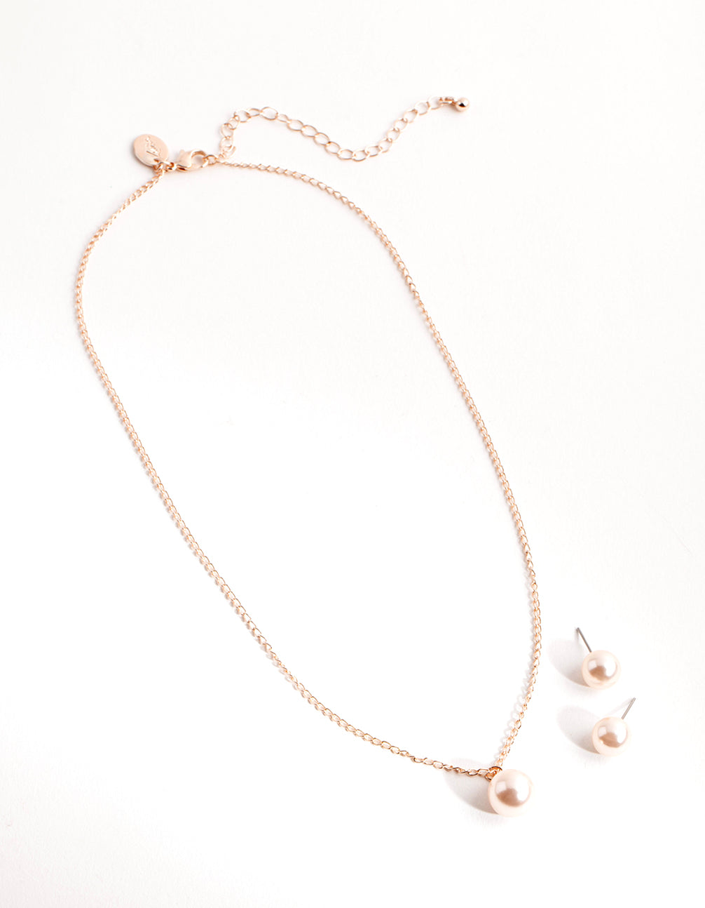 Rose Gold Pink Pearl Earring & Necklace Pack