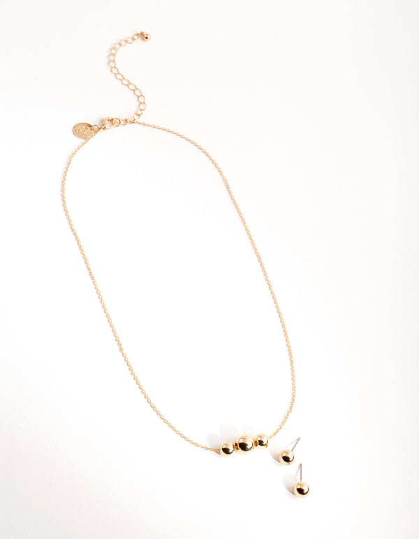 Gold Ball Chain Earring & Necklace Set