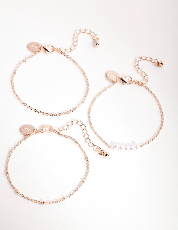 Rose Gold Dainty Pearl Bracelet Pack