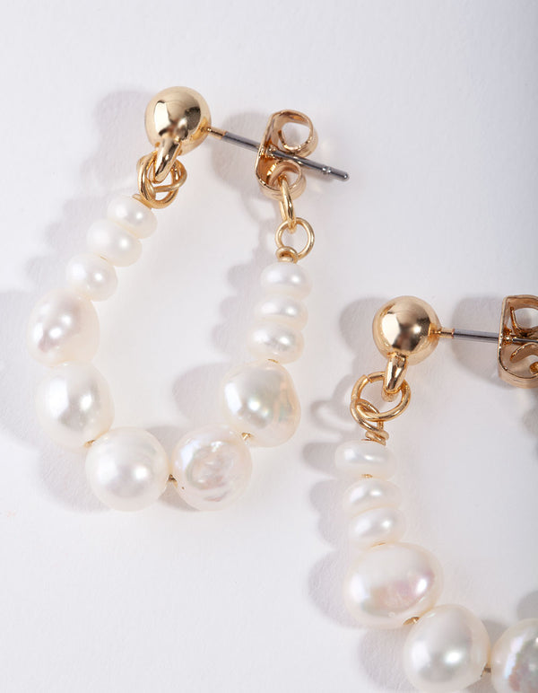 Gold Plated Pearl Hoop Earrings