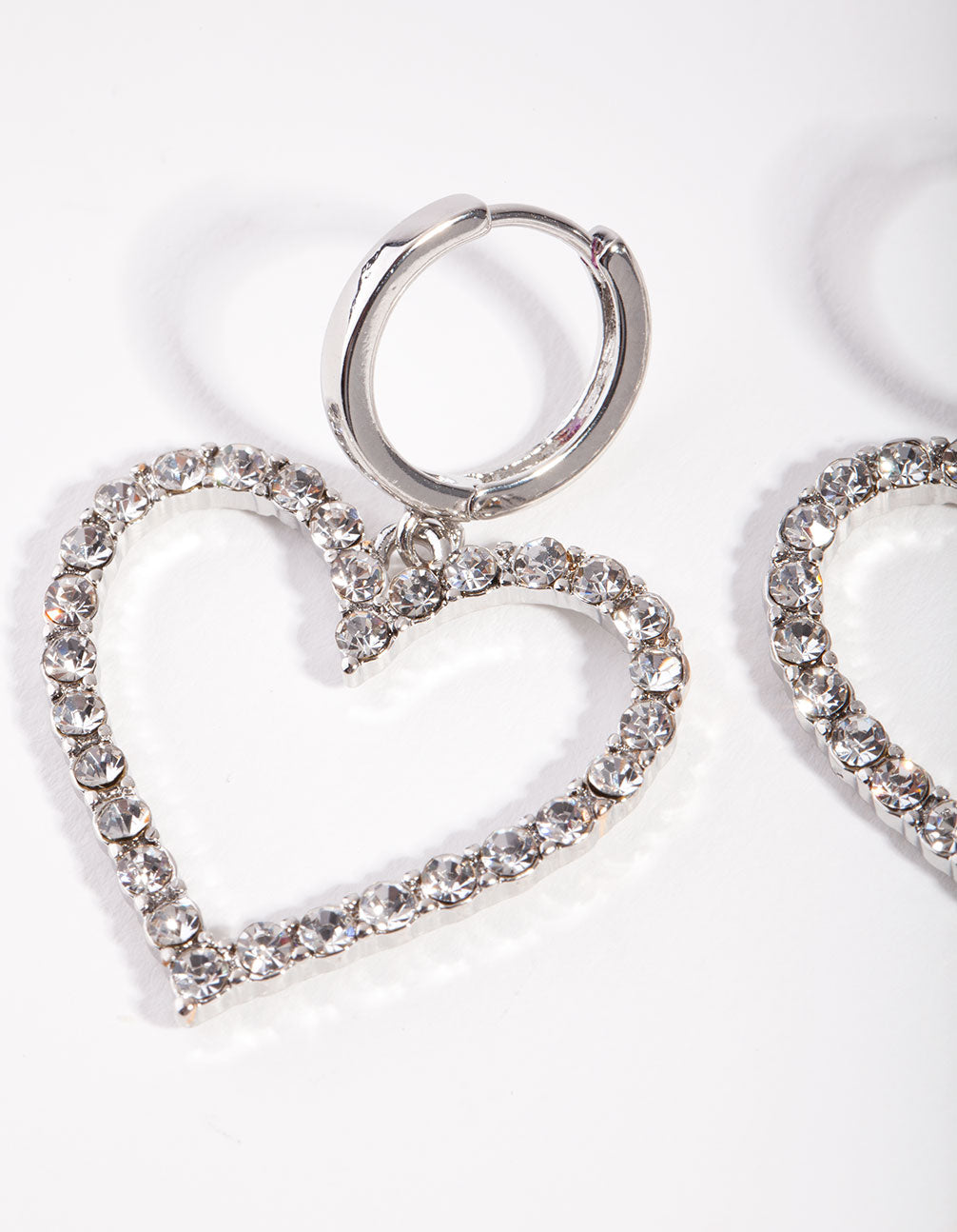 Silver Diamond Heart Huggie Earrings