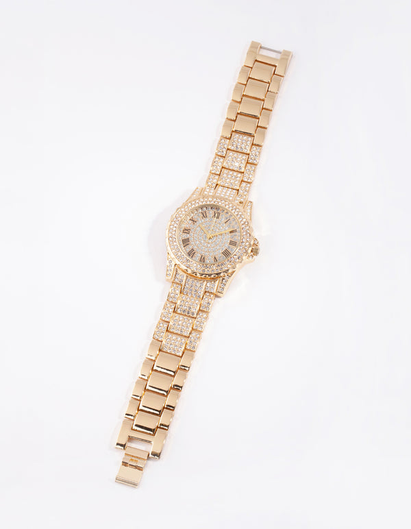 Gold Mega Bling Link Watch