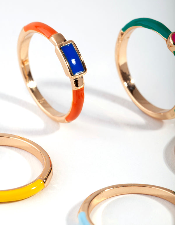 Gold Matte Bright Rings 5-Pack