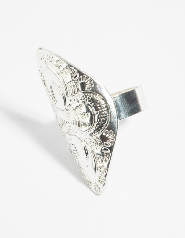 Antique Silver Oval Etched Shield Ring