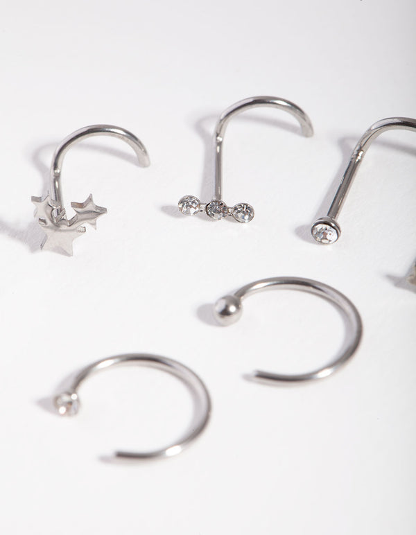 Surgical Steel Starry Diamante Nose Piercing 6-Pack