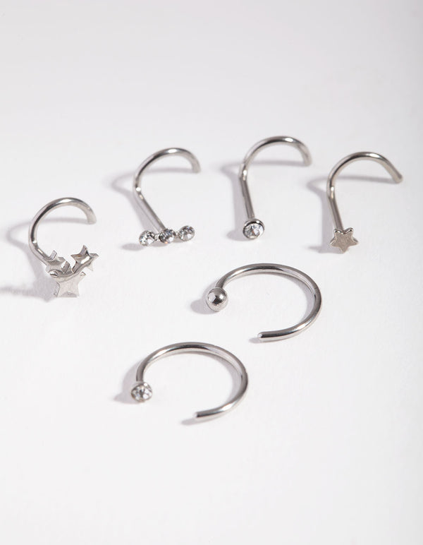 Surgical Steel Starry Diamante Nose Piercing 6-Pack