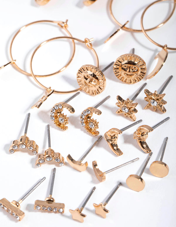 Gold Celestial Stud & Hoop Earrings