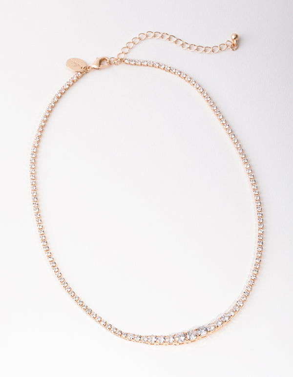 Gold Cubic Zirconia Gradual Diamante Necklace