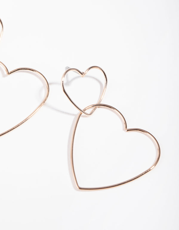 Rose Gold Heart Outline Drop Earrings