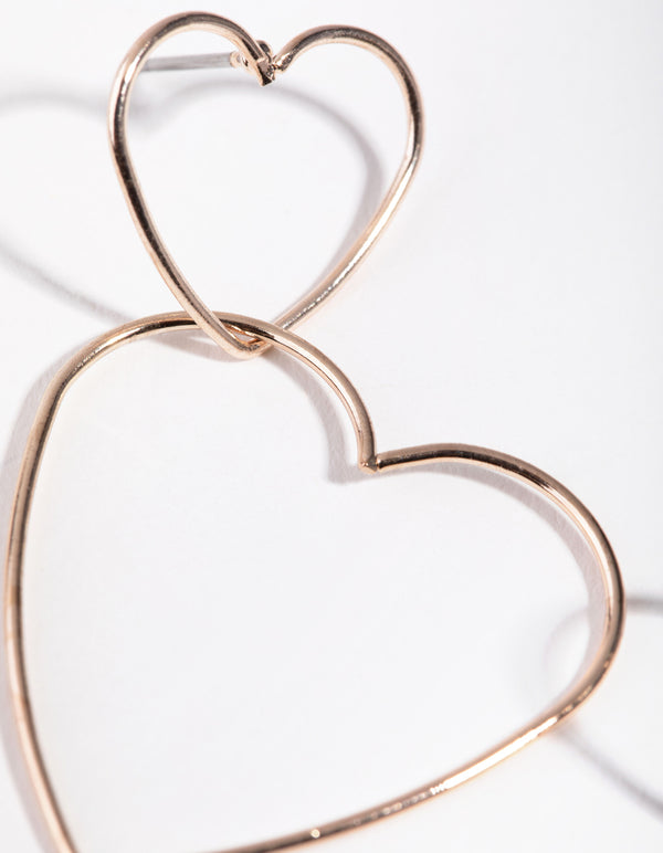 Rose Gold Heart Outline Drop Earrings