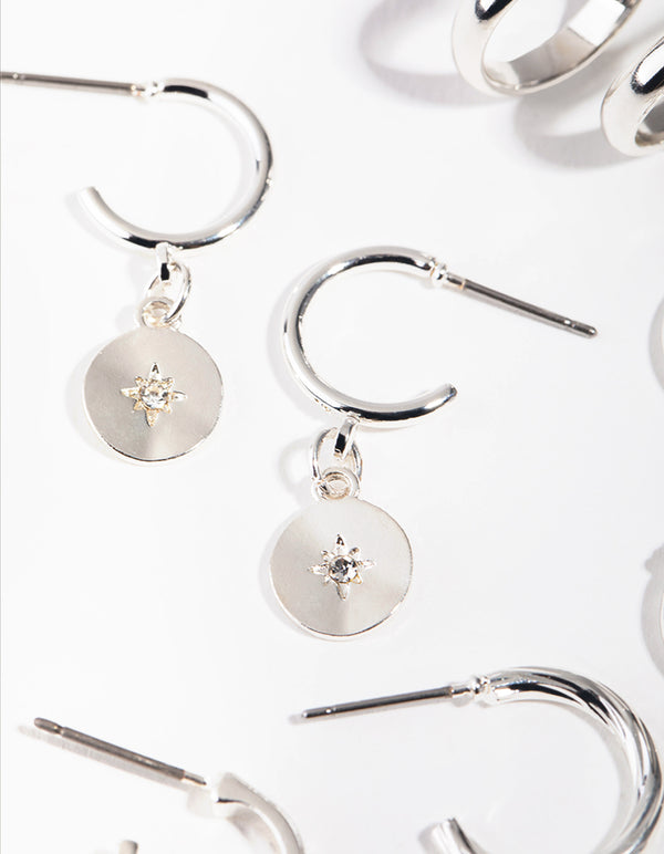 Silver Star & Moon 6-Pack Hoop Earring