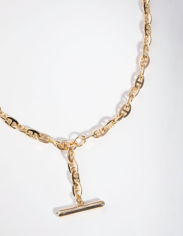 Gold Plated Mariner T-Bar Necklace