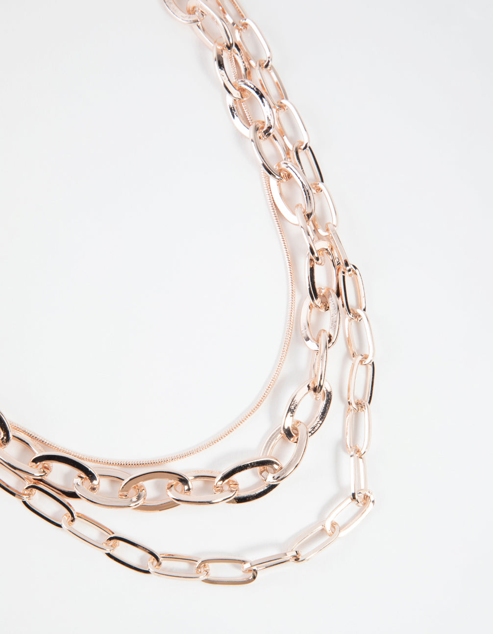 Rose Gold Short Wide Chain 3-Row Necklace