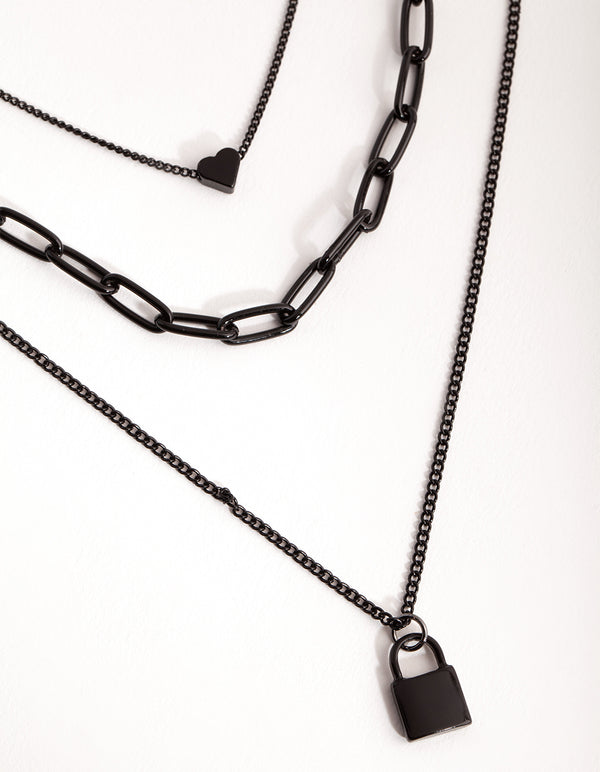 Matte Short Mini Padlock 3-Row Necklace