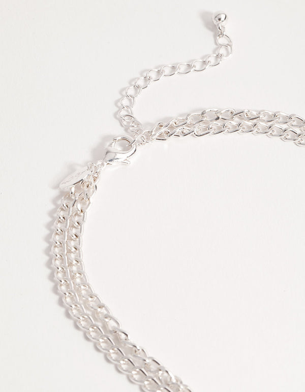 Silver Multi-Row Diamante Padlock Necklace