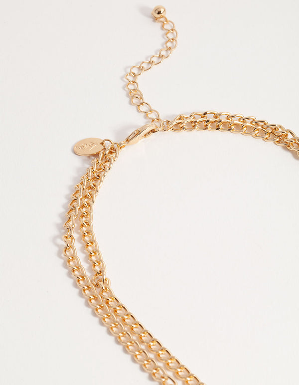 Gold Multi-Row Diamante Padlock Necklace