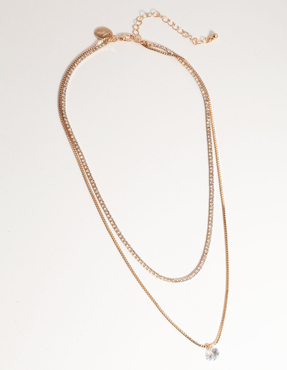 Gold Short 2-Row Cupchain Diamante Necklace
