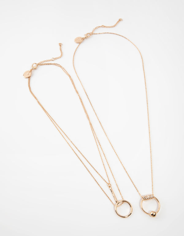 Gold Fine Geo Ball 3-Row Necklace
