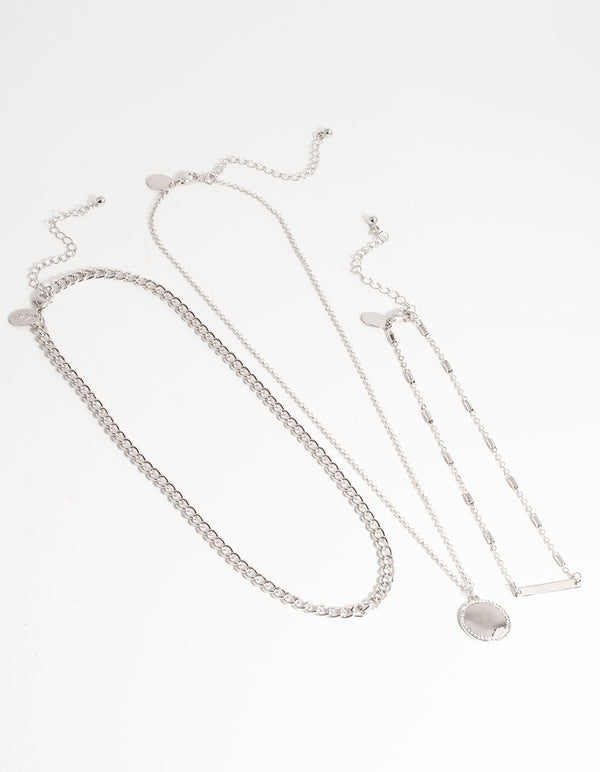 Silver Short Fine Layered Chain Necklace