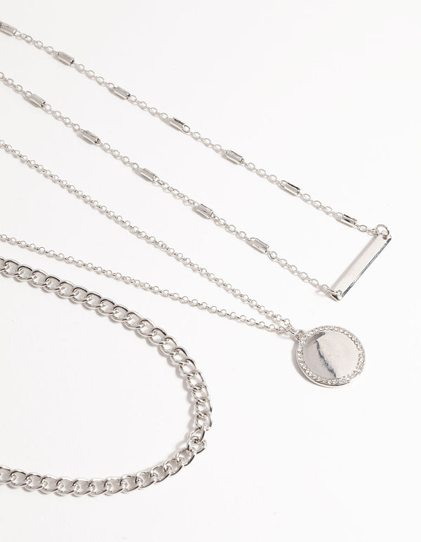Silver Short Fine Layered Chain Necklace