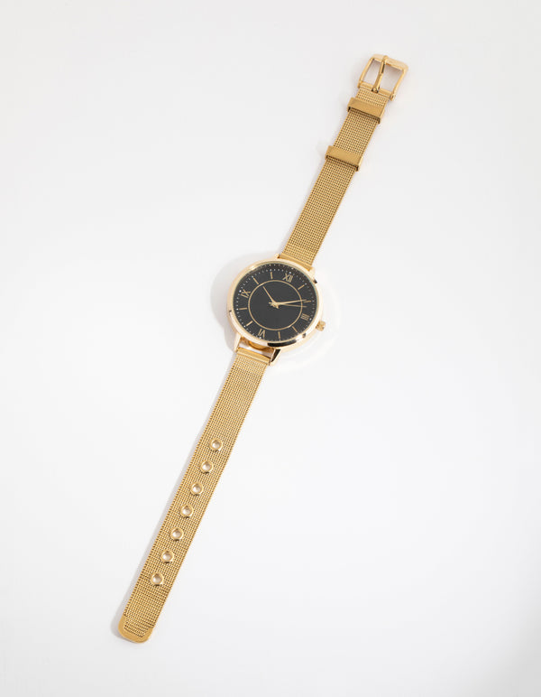 Gold Roman Numeral Mesh Strap Watch