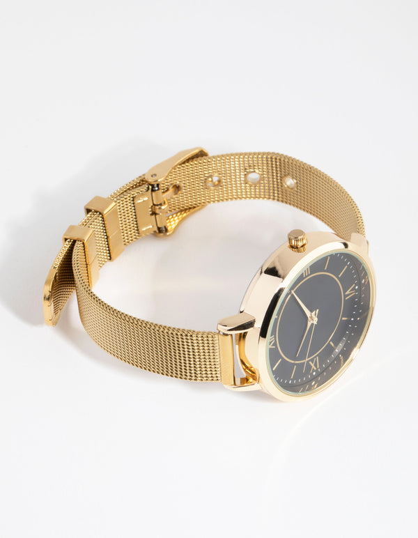 Gold Roman Numeral Mesh Strap Watch