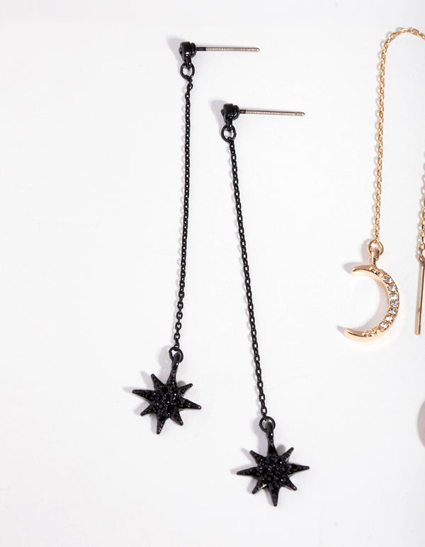 Matte Diamante Star & Moon Pack Earring