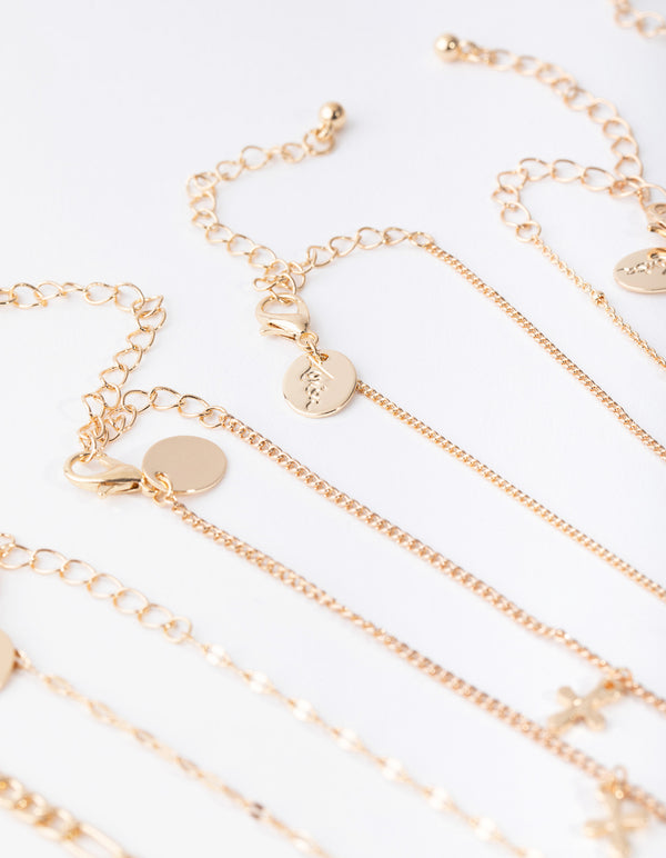 Gold Cross Choker 7-Pack