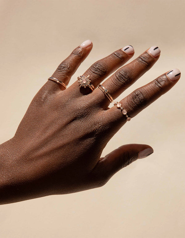 Rose-Gold Semi-Precious Rose-Quartz 9-Pack Rings