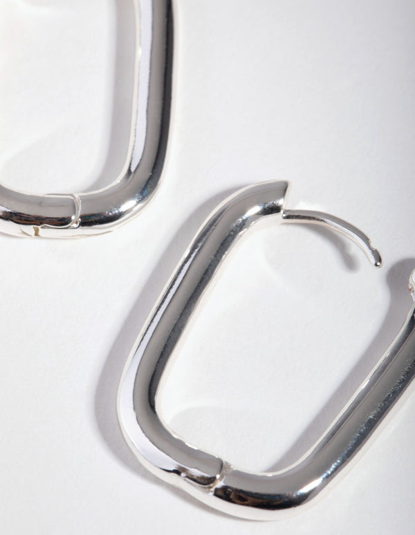 Silver Rounded Square Huggie Earrings