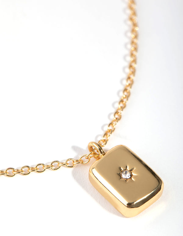 Real Gold Plated Diamante Rectangle Locket Necklace
